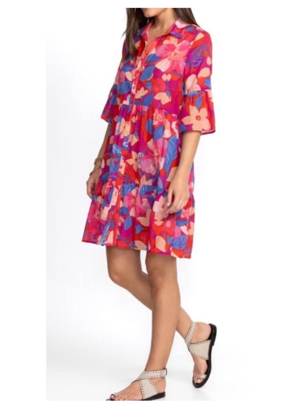 Johnny Was Giverney Gardens Ruffle Sleeve Dress Large
